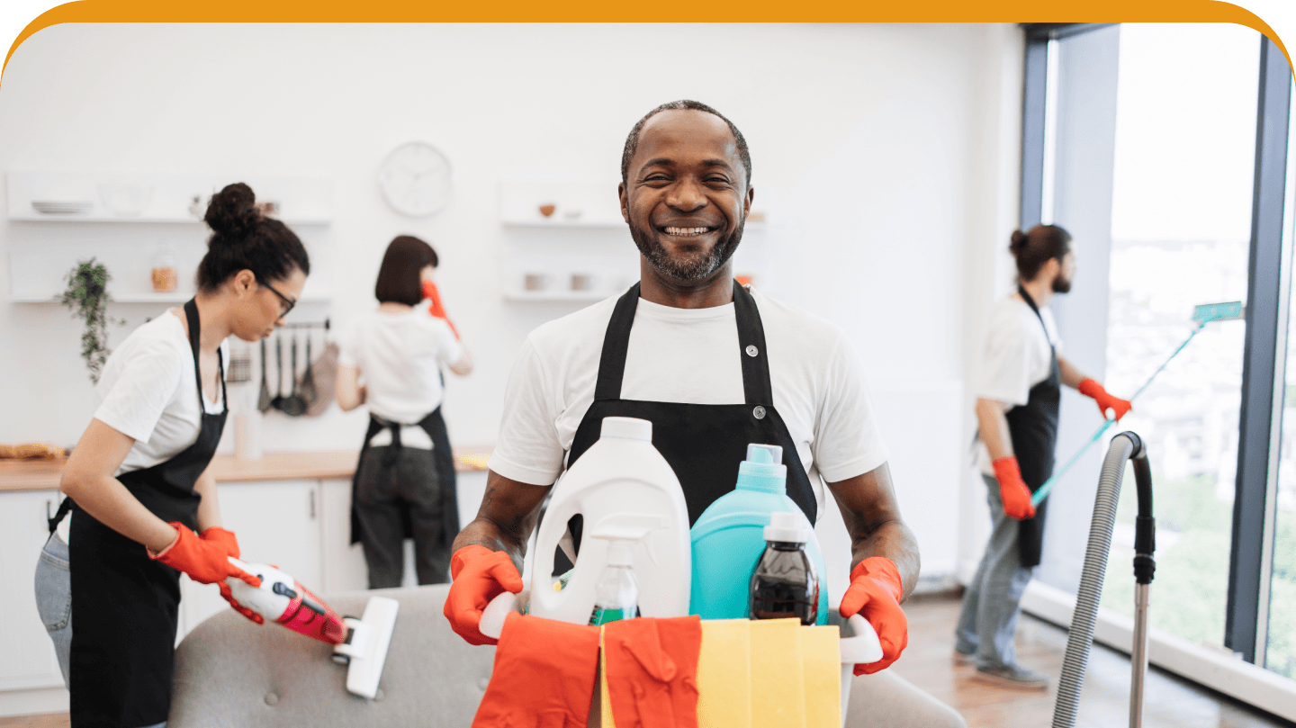 Professional cleaning team in action